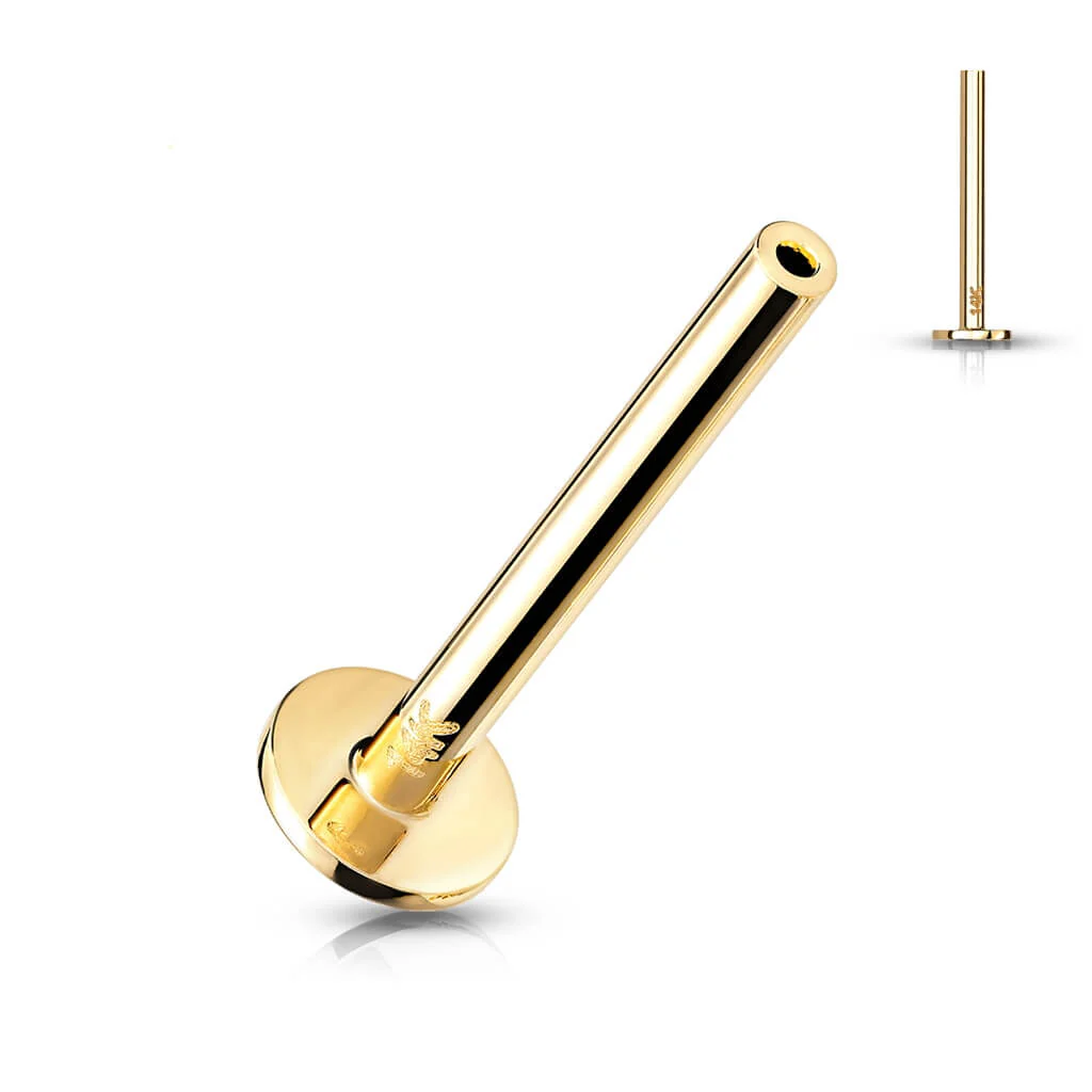 Złoto 585 pręcik labret z płaską podstawą push-in - Image 4