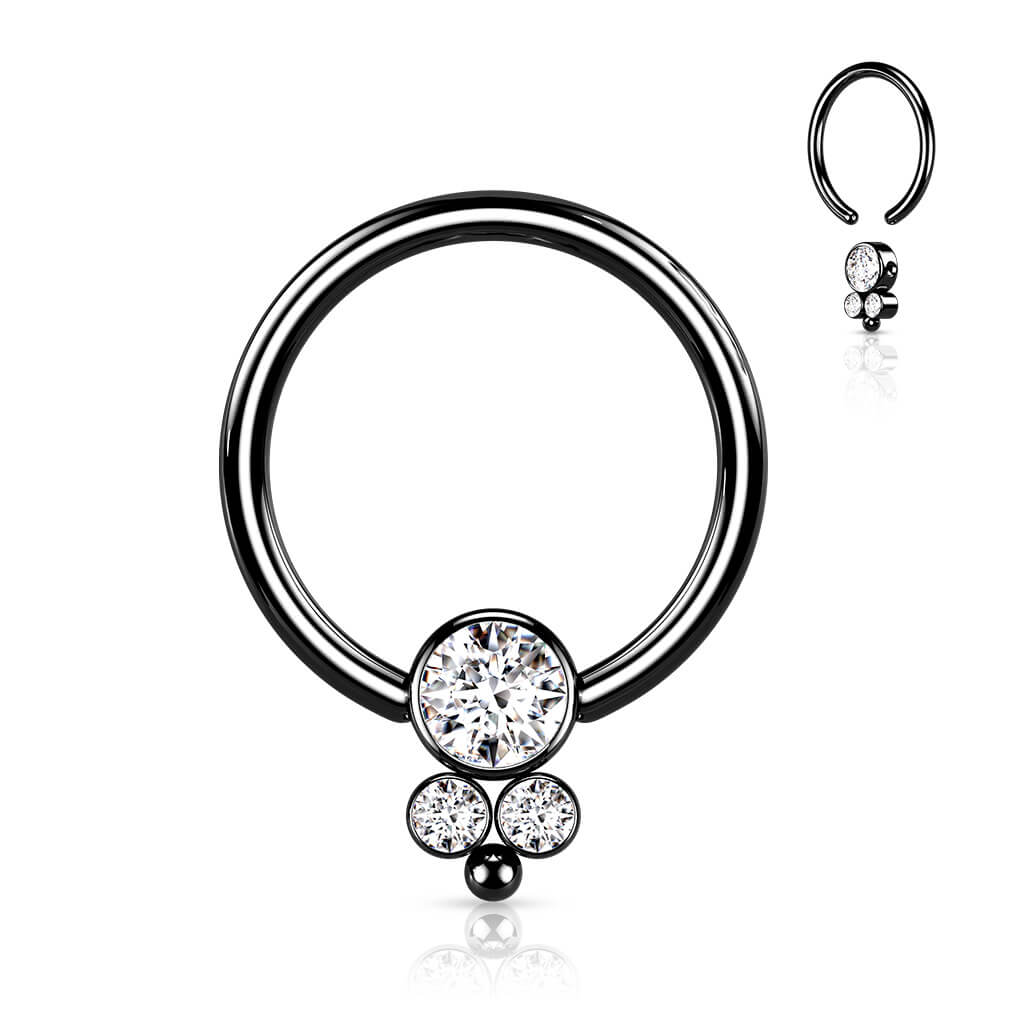 Kółko z płaską kulką 3 cyrkonie zapięcie captive bead - Image 6