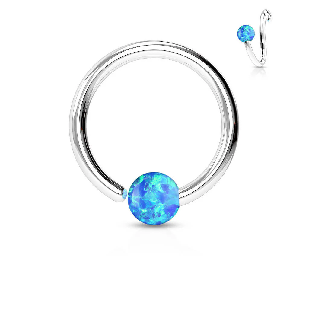 Kółko z kulką opal srebrny kolczyk rozginany - Image 2