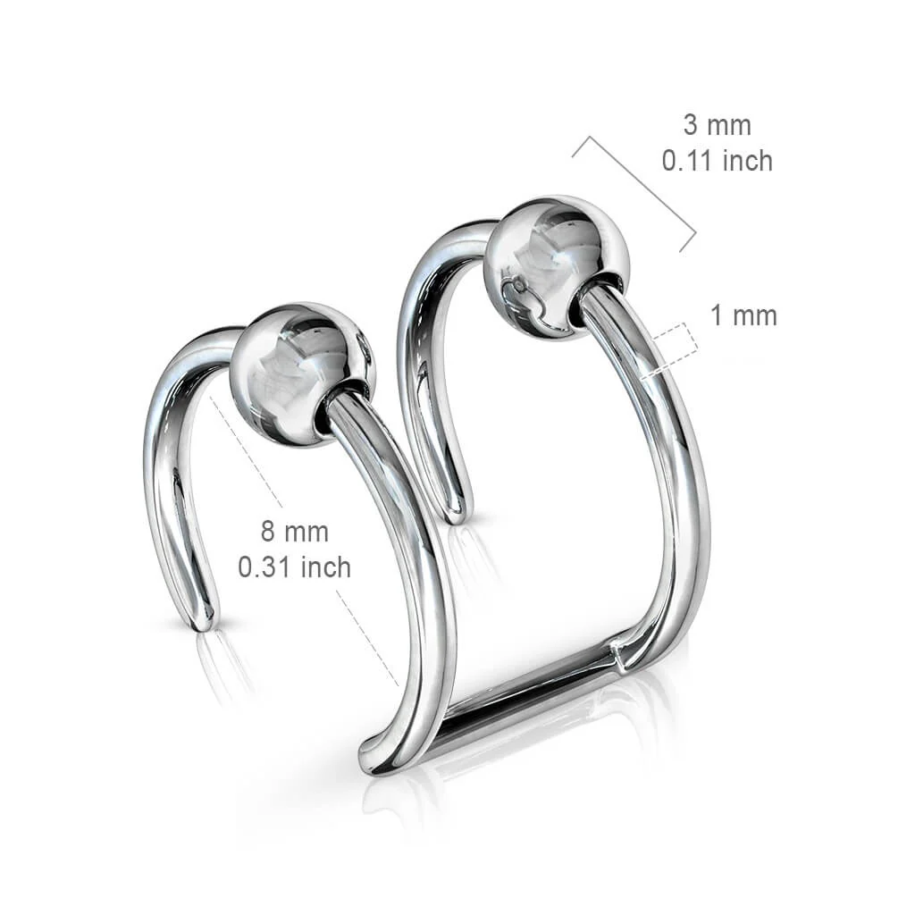 Fake piercing do ucha podwójny kulka srebrny kolczyk rozginany - Image 2