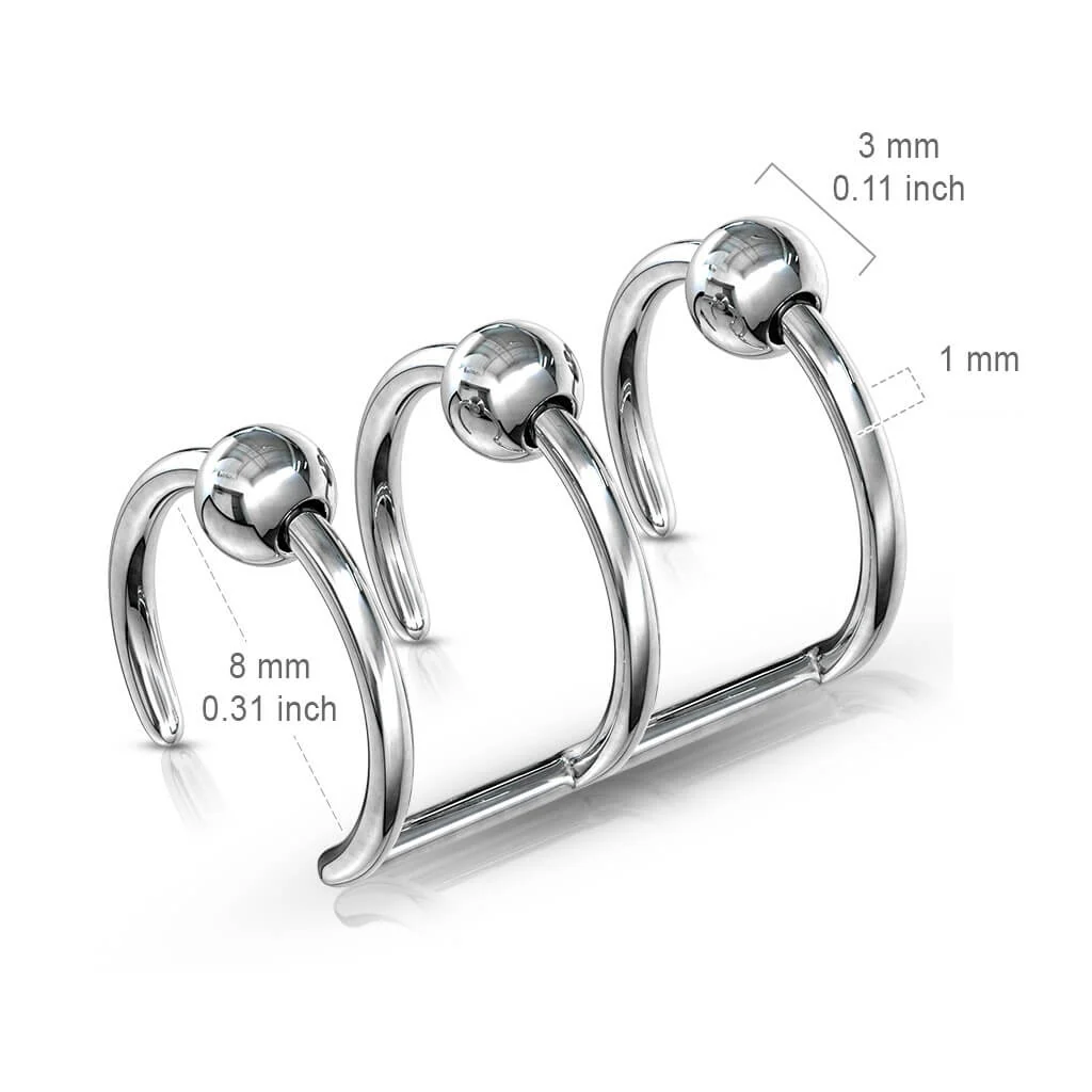 Fake piercing do ucha potrójny kulka srebrny kolczyk rozginany - Image 2