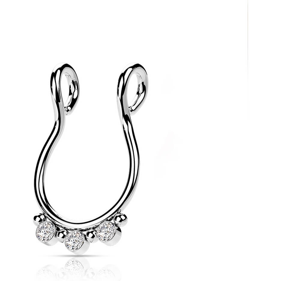 Fake piercing do nosa septum 3 cyrkonie płaski kolczyk rozginany - Image 5