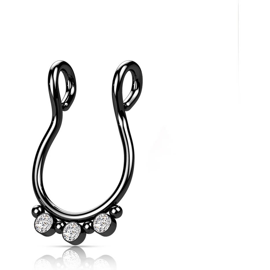 Fake piercing do nosa septum 3 cyrkonie płaski kolczyk rozginany - Image 7