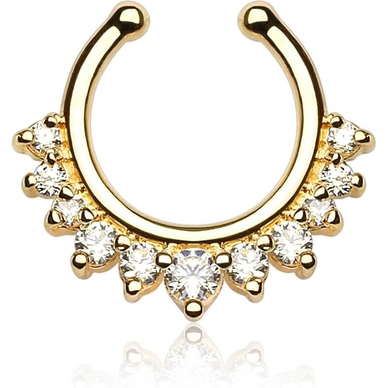 Fake piercing do nosa septum 11 cyrkonii kolczyk rozginany - Image 2