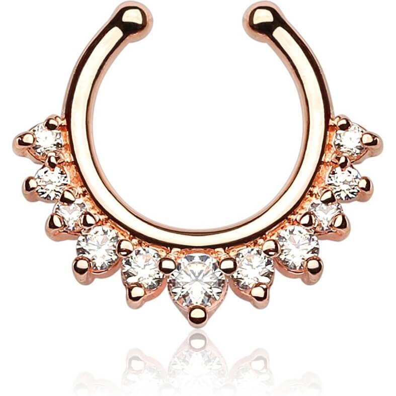 Fake piercing do nosa septum 11 cyrkonii kolczyk rozginany - Image 3