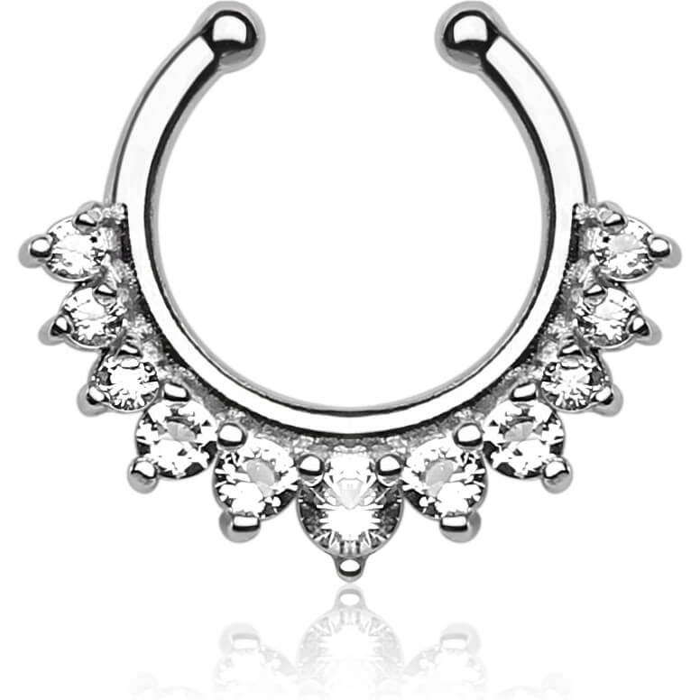 Fake piercing do nosa septum 11 cyrkonii kolczyk rozginany - Image 4