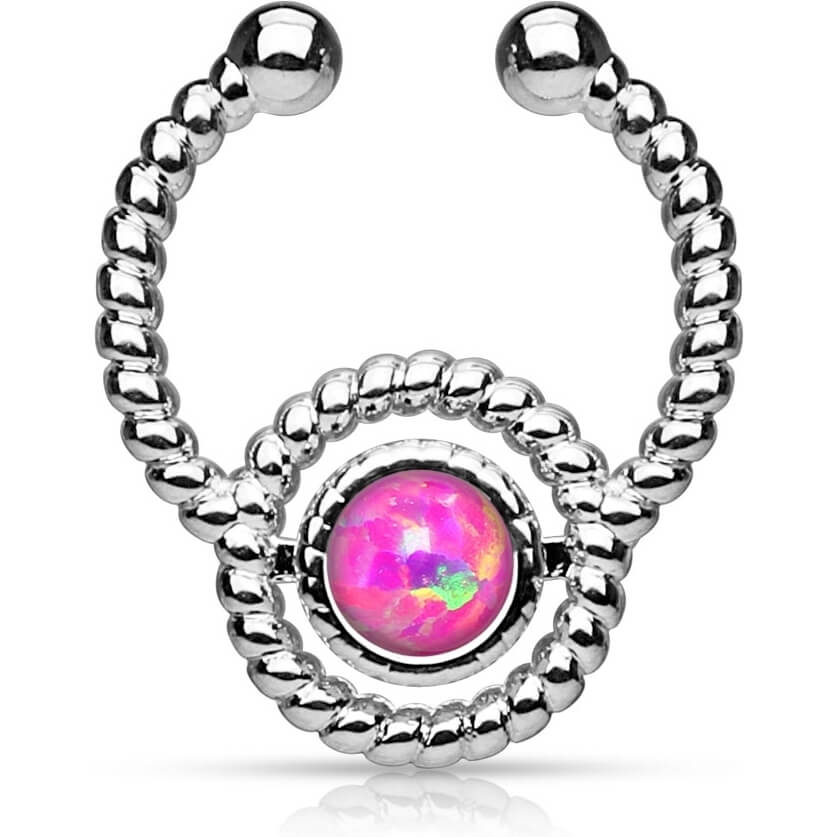 Fake piercing do nosa septum opal okrągły srebrny kolczyk rozginany - Image 5