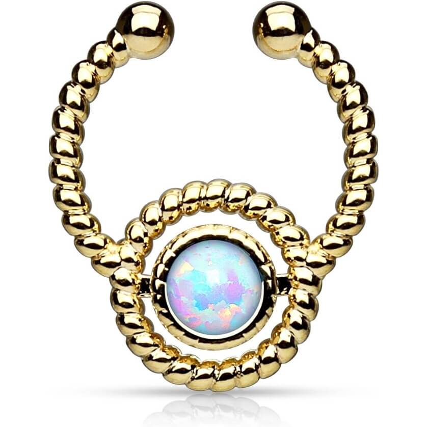 Fake piercing do nosa septum opal okrągły złoty kolczyk rozginany - Image 2
