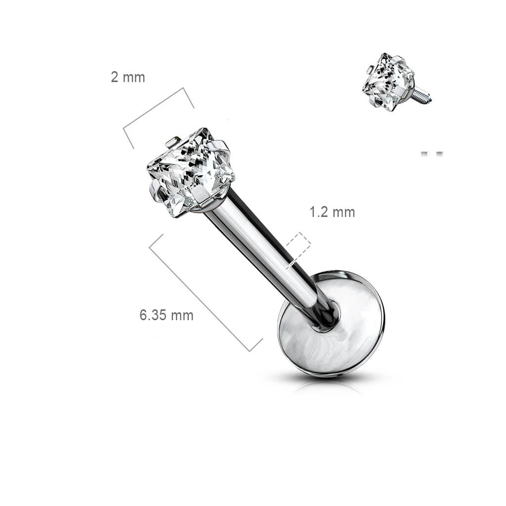 Tytan labret kwadrat cyrkonia srebrny gwint wewnętrzny - Image 2