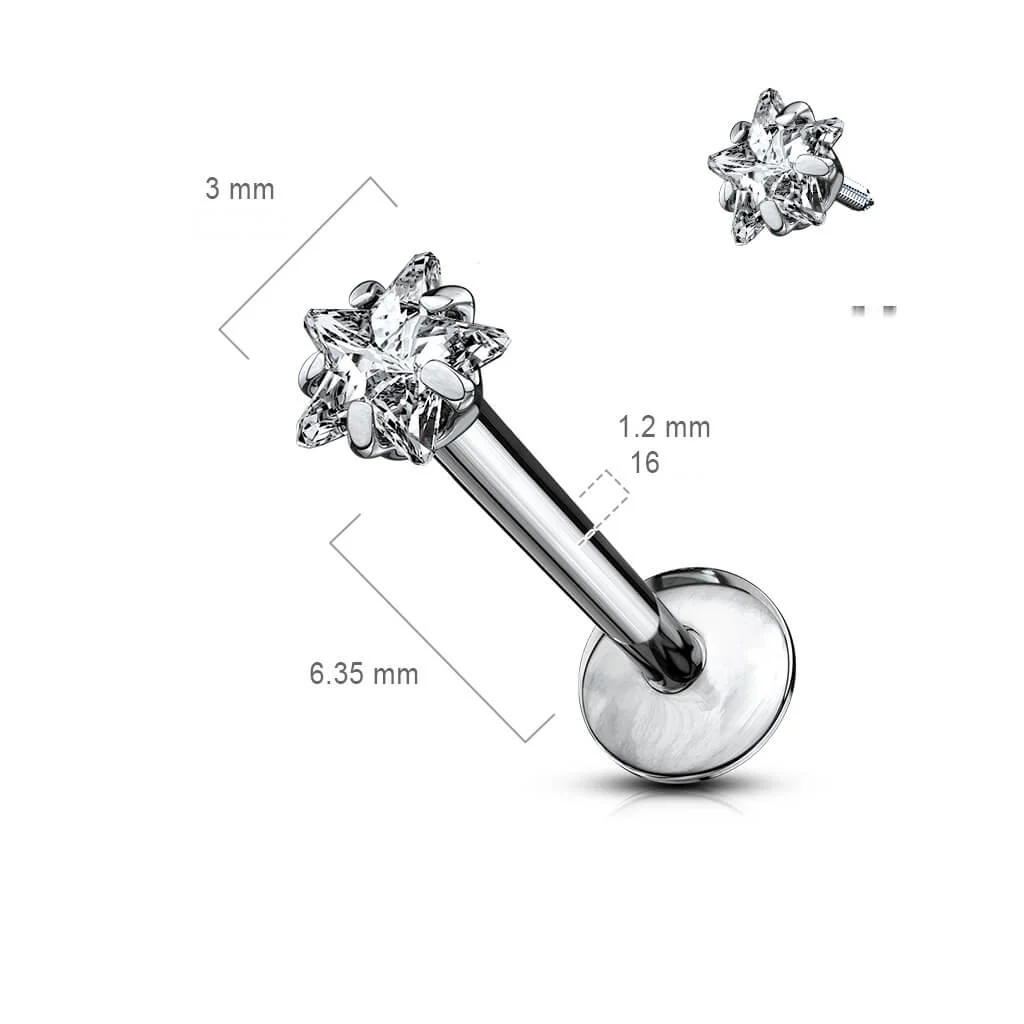 Tytan labret gwiazdka cyrkonia srebrny gwint wewnętrzny - Image 2