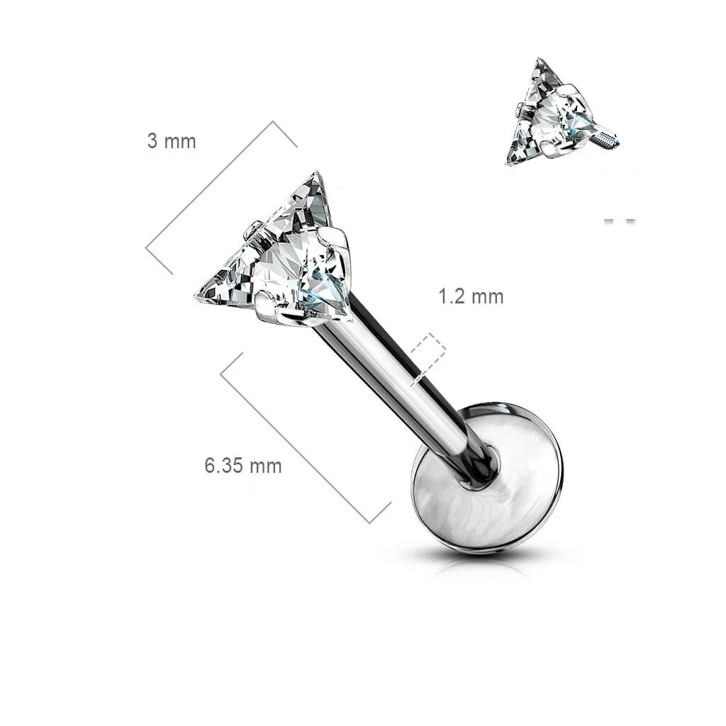 Tytan labret trójkąt cyrkonia srebrny gwint wewnętrzny - Image 2