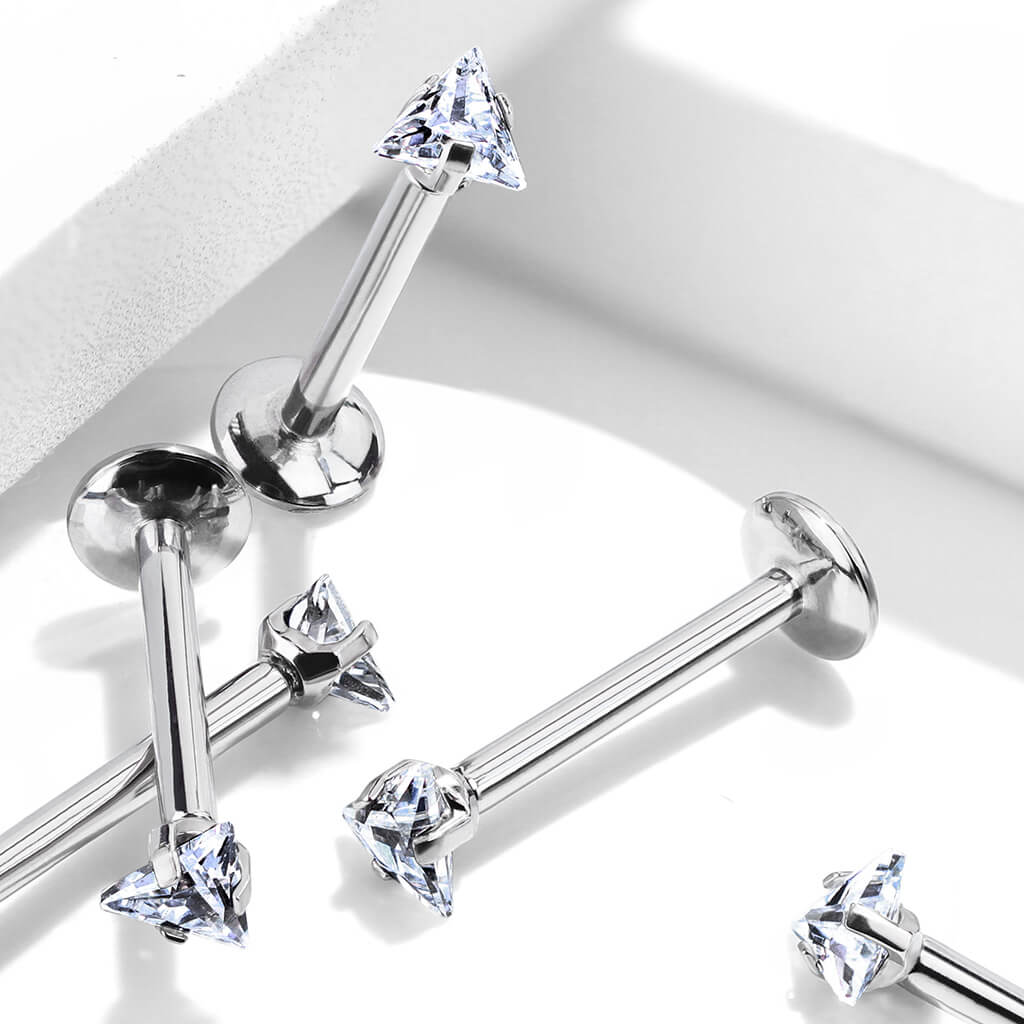 Tytan labret trójkąt cyrkonia srebrny gwint wewnętrzny - Image 4