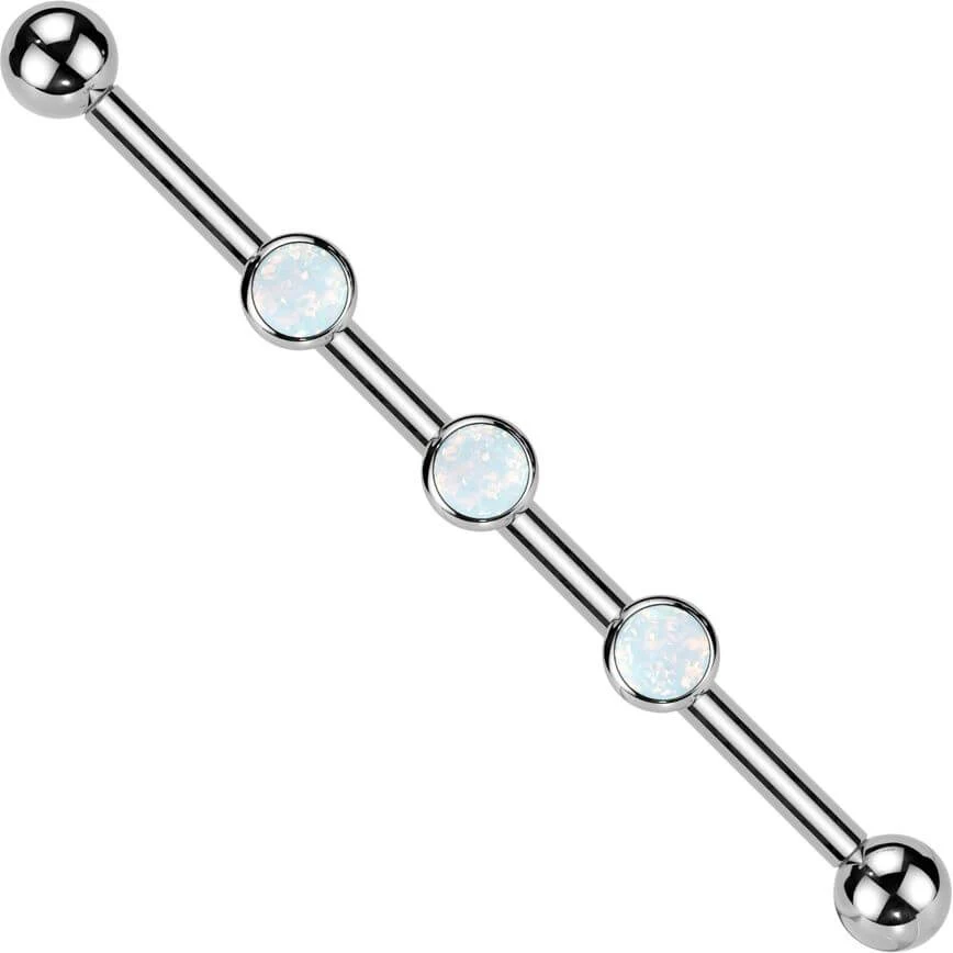 Tytan sztanga industrial 3 kamienie cyrkonia opal oprawa bezel gwint wewnętrzny - Image 5