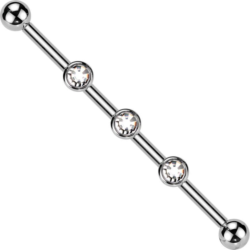Tytan sztanga industrial 3 kamienie cyrkonia opal oprawa bezel gwint wewnętrzny - Image 6