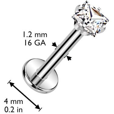 Tytan labret kwadrat cyrkonia w łapkach gwint wewnętrzny - Image 2