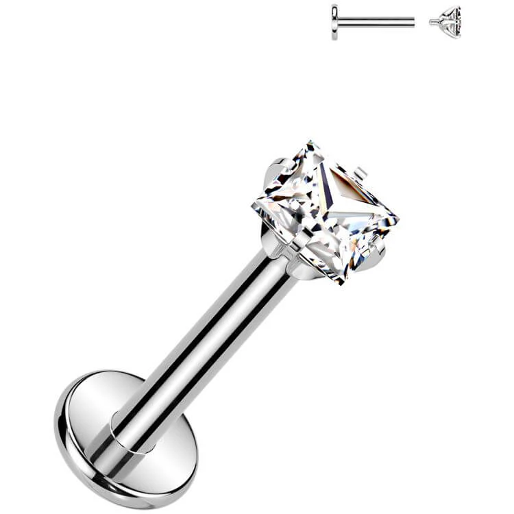 Tytan labret kwadrat cyrkonia w łapkach gwint wewnętrzny - Image 3