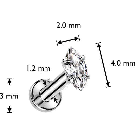 Tytan labret cyrkonia szlif markizowy gwint wewnętrzny - Image 2