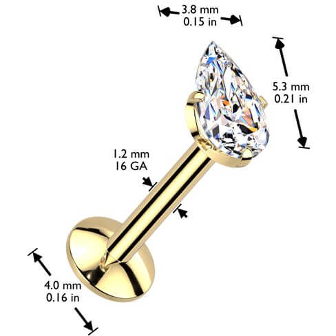 Tytan labret łezka cyrkonia w łapkach gwint wewnętrzny - Image 2