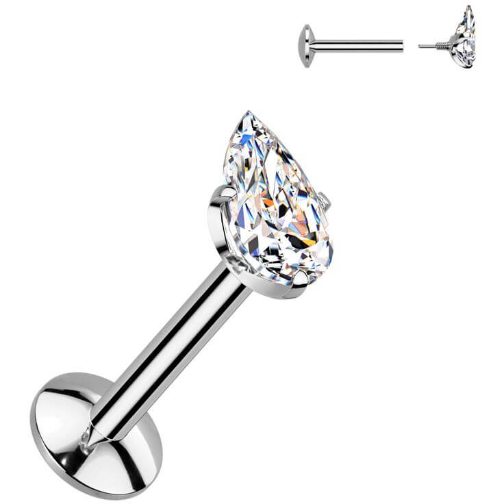 Tytan labret łezka cyrkonia w łapkach gwint wewnętrzny - Image 3