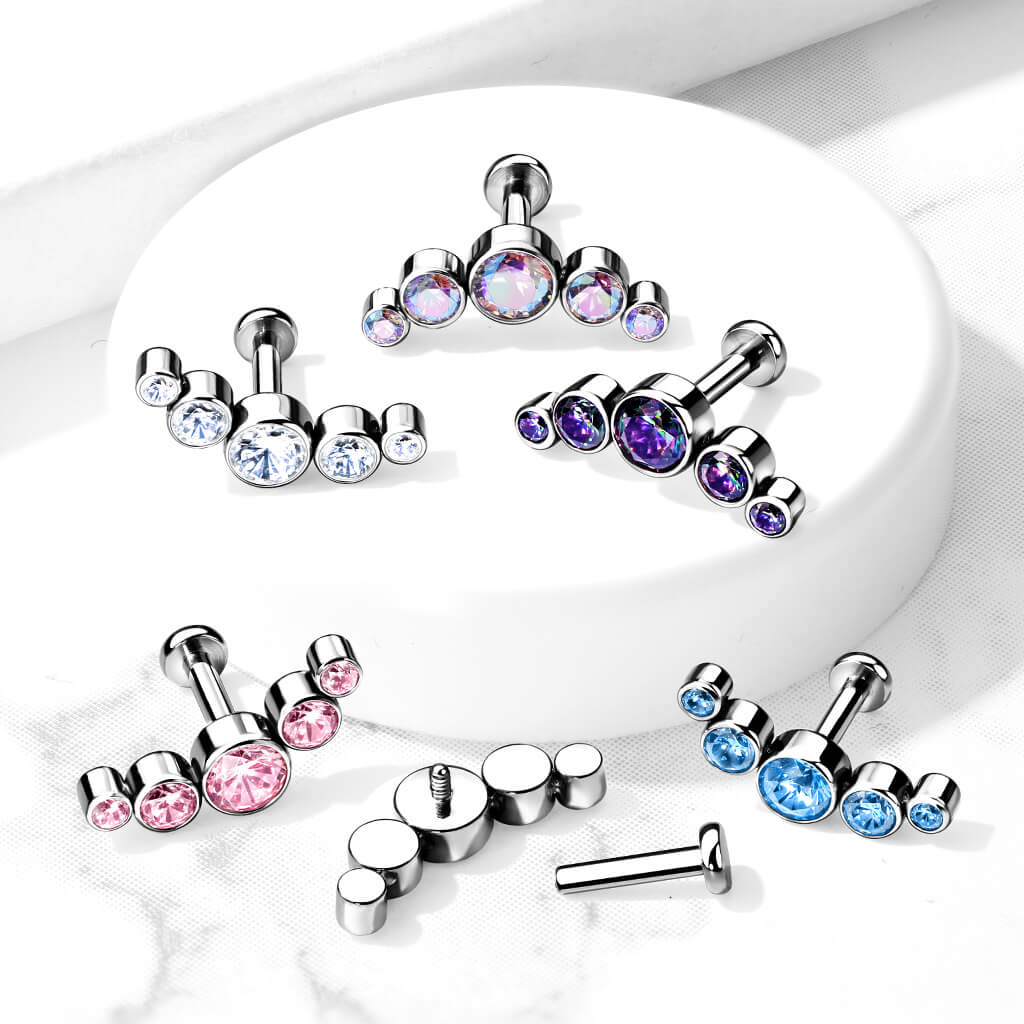 Tytan labret 5 cyrkonii srebrny gwint wewnętrzny - Image 4