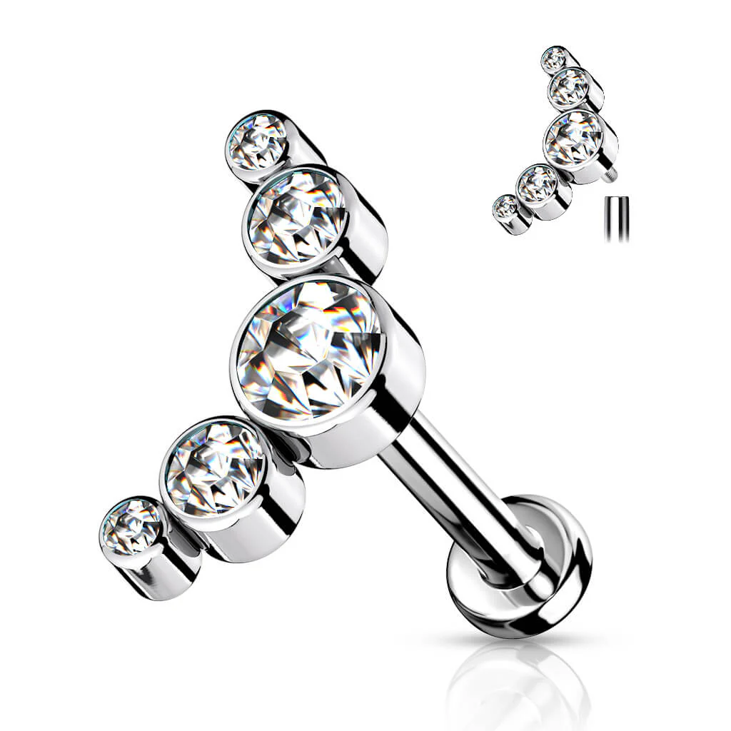 Tytan labret 5 cyrkonii srebrny gwint wewnętrzny - Image 5