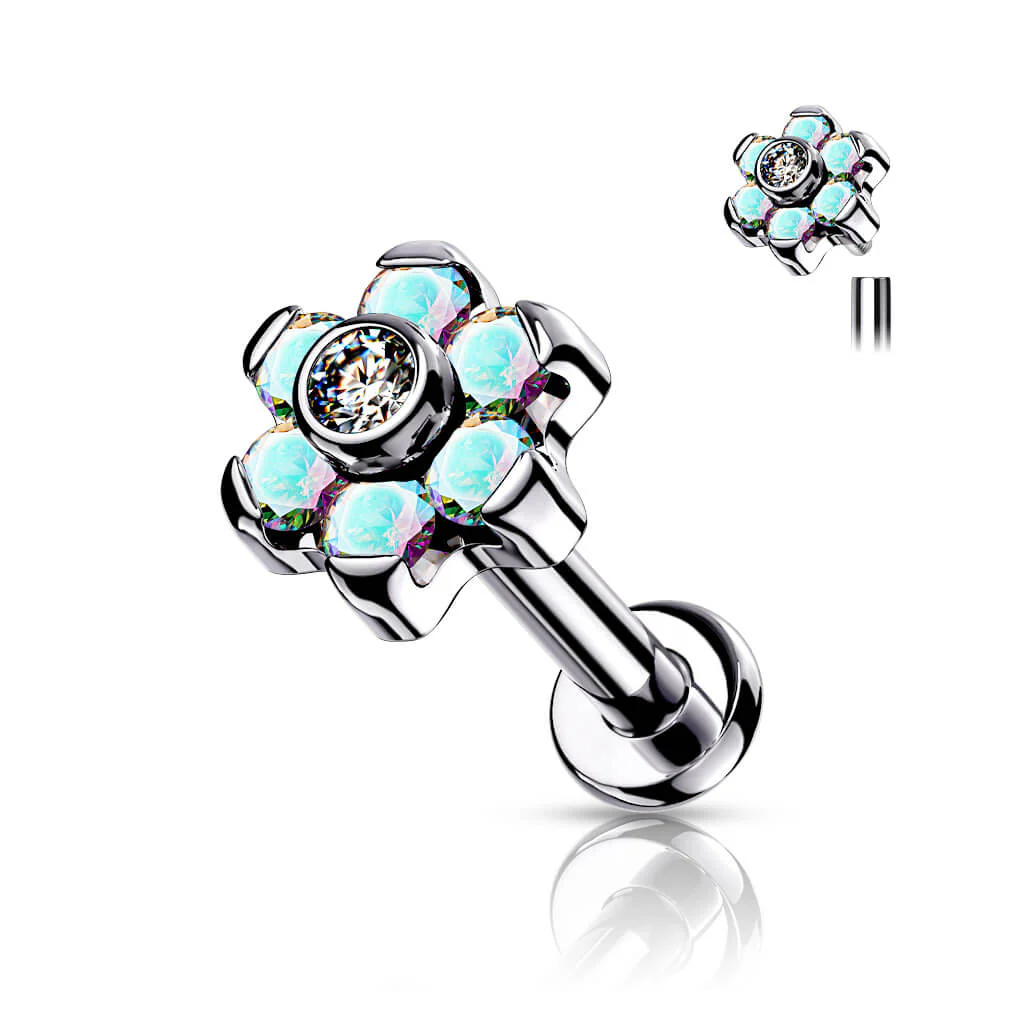 Tytan labret kwiatek z cyrkoniami gwint wewnętrzny - Image 5