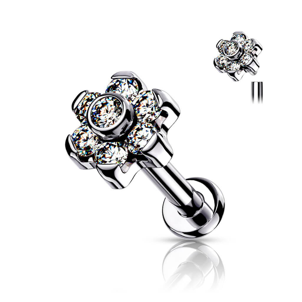 Tytan labret kwiatek z cyrkoniami gwint wewnętrzny - Image 6