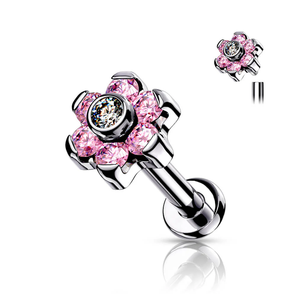 Tytan labret kwiatek z cyrkoniami gwint wewnętrzny - Image 7