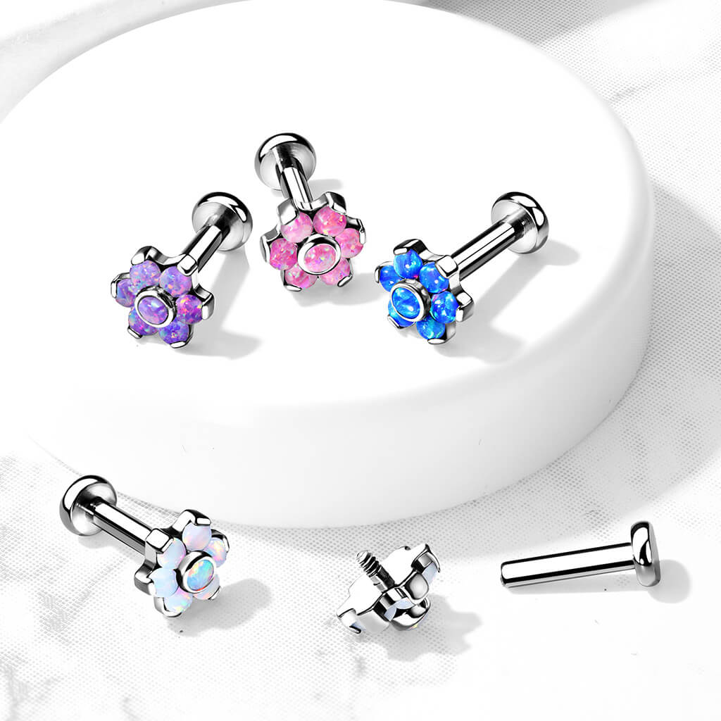 Tytan labret kwiatek z opalami gwint wewnętrzny - Image 4
