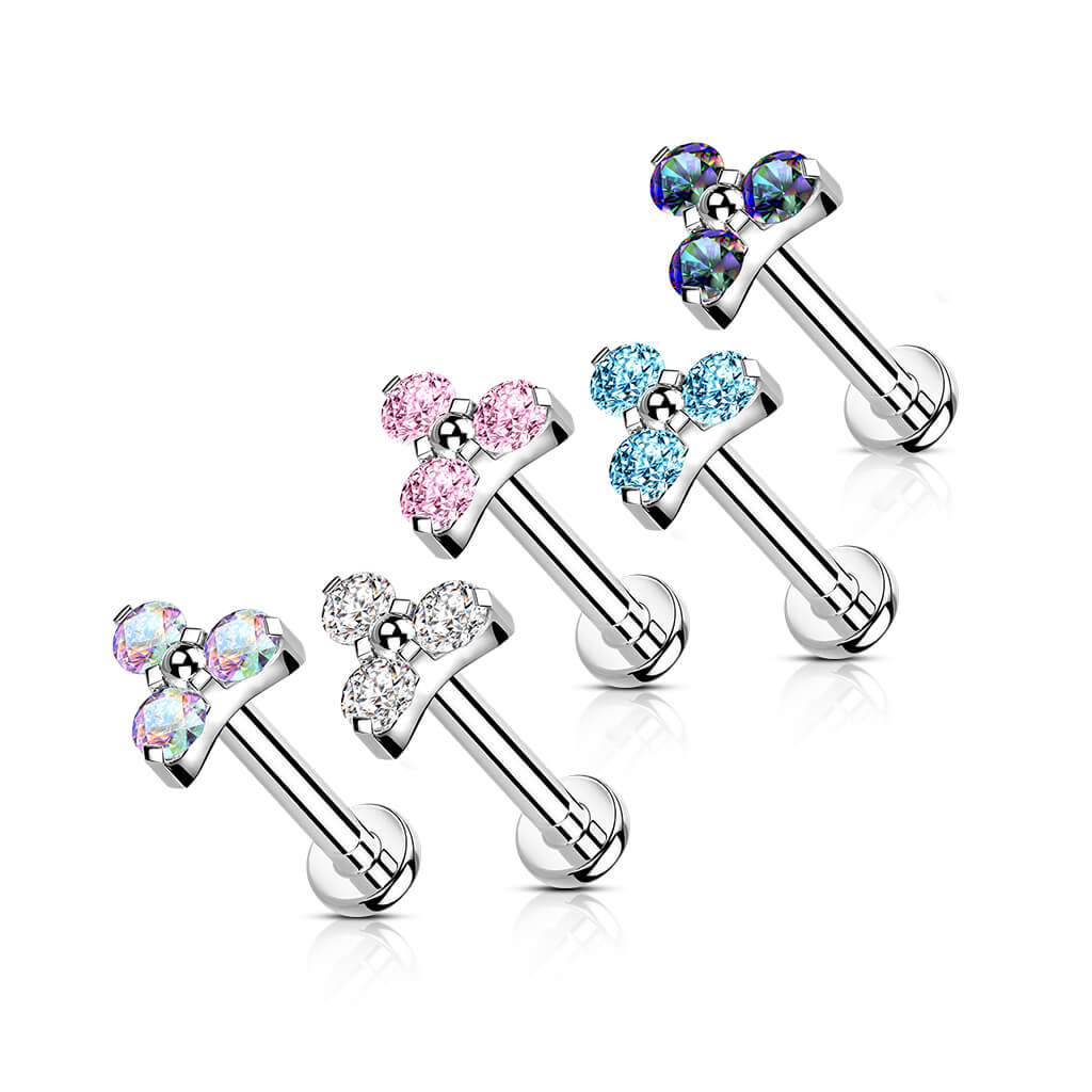 Tytan labret trójkąt z cyrkoniami srebrny gwint wewnętrzny - Image 3