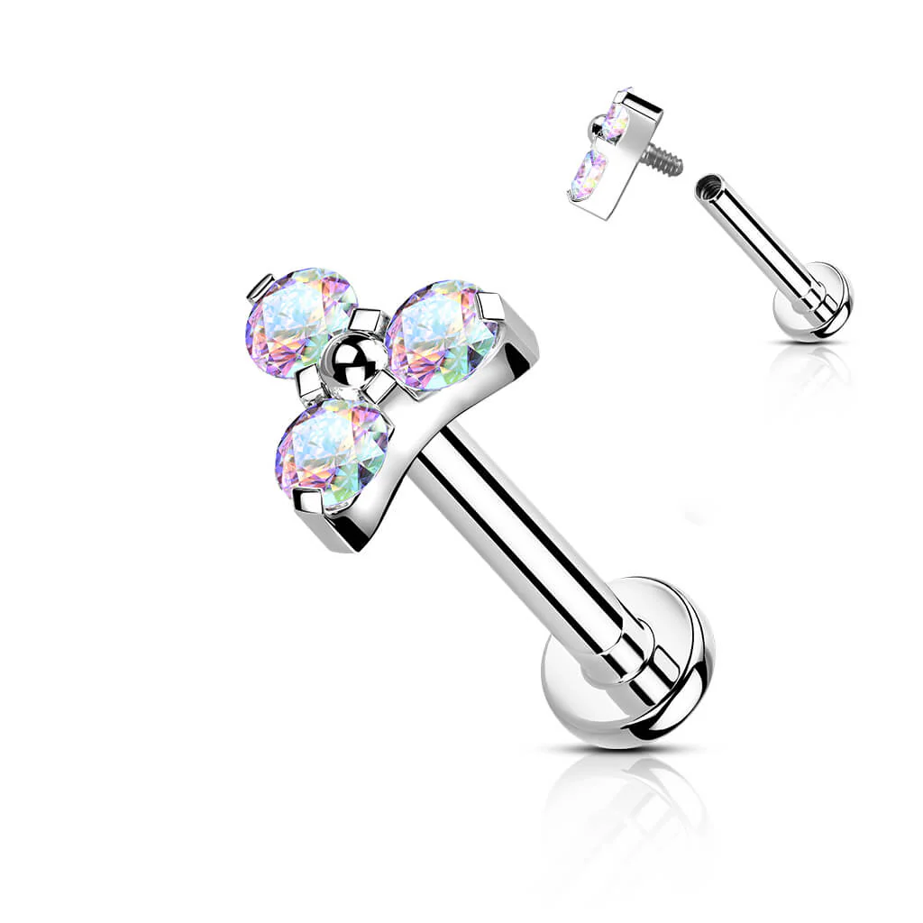 Tytan labret trójkąt z cyrkoniami srebrny gwint wewnętrzny - Image 5