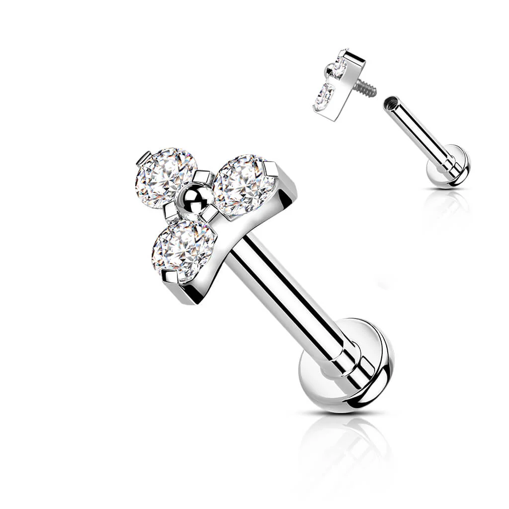 Tytan labret trójkąt z cyrkoniami srebrny gwint wewnętrzny - Image 6
