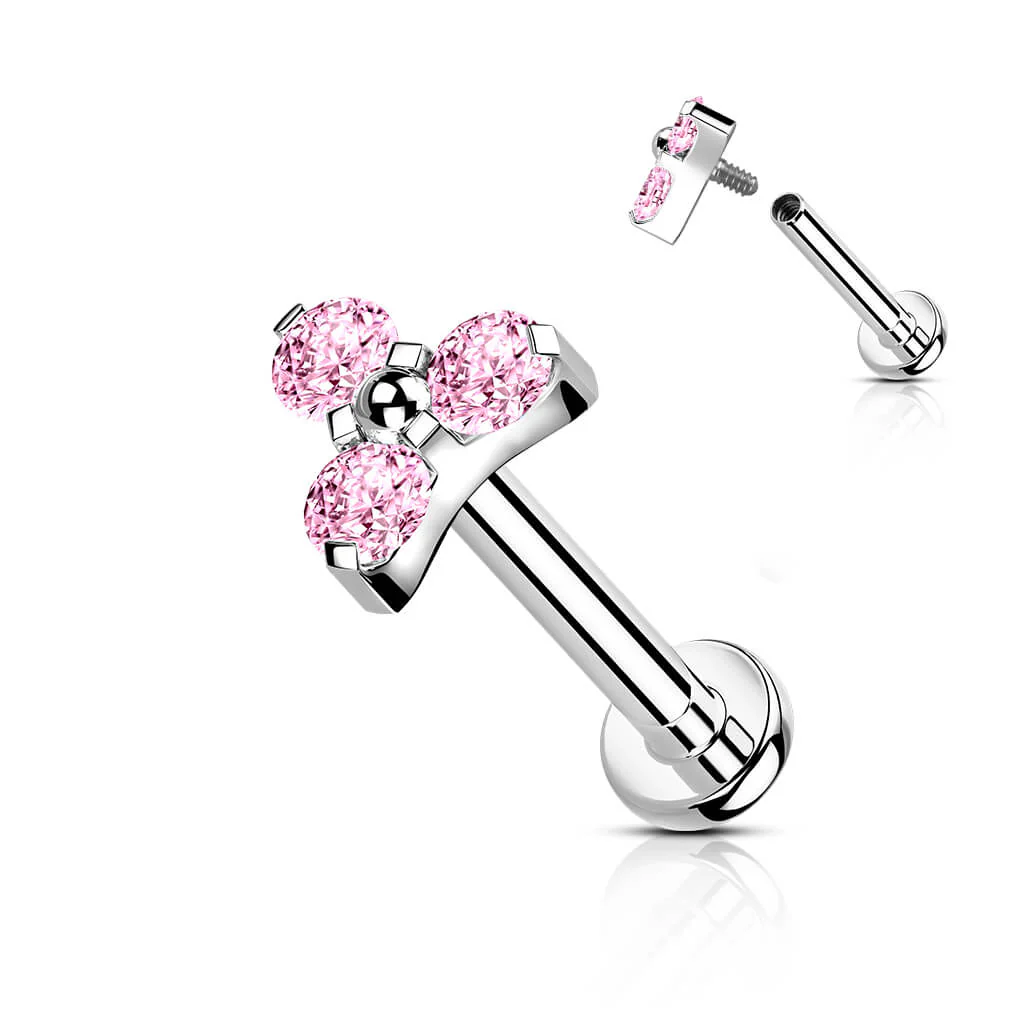 Tytan labret trójkąt z cyrkoniami srebrny gwint wewnętrzny - Image 7