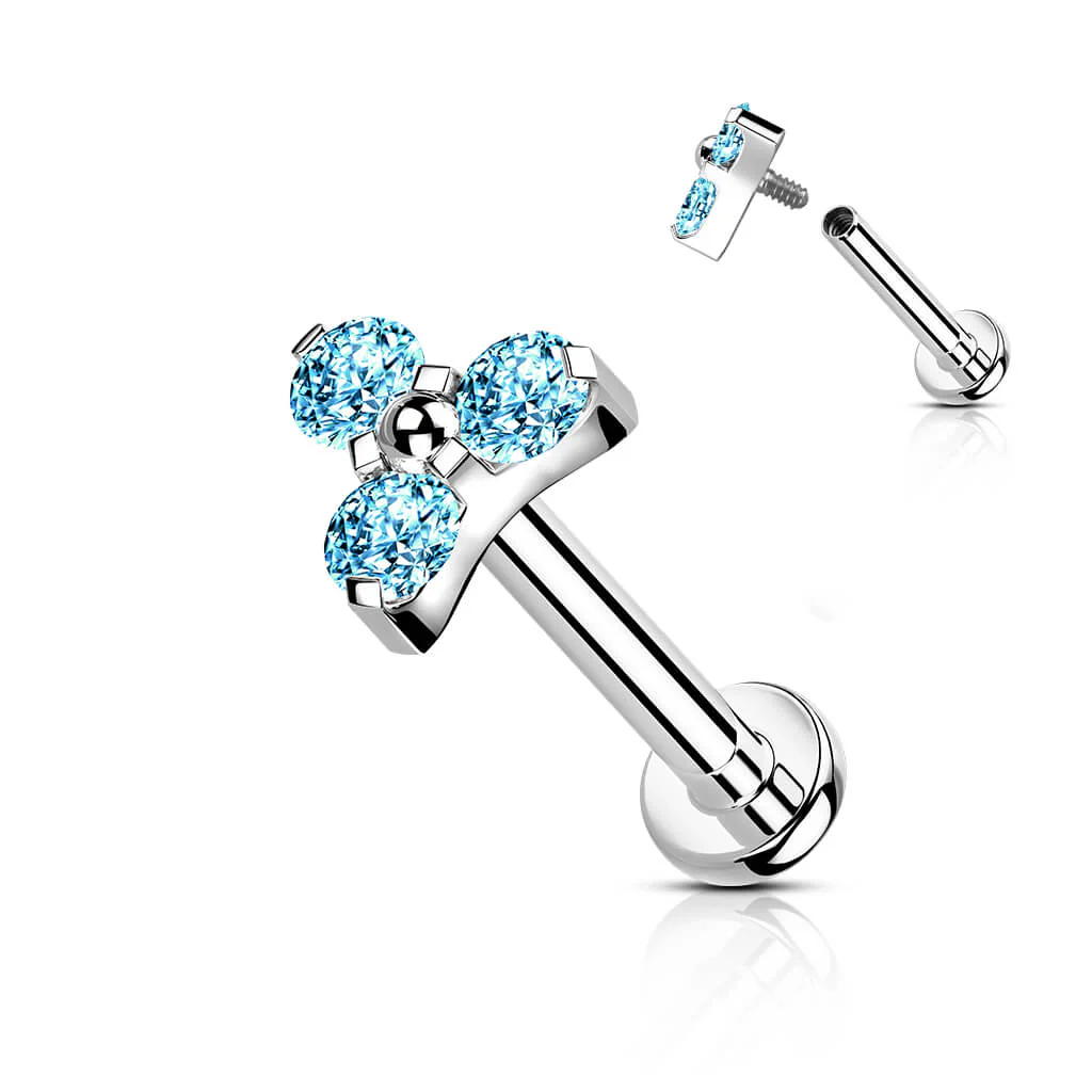 Tytan labret trójkąt z cyrkoniami srebrny gwint wewnętrzny - Image 8