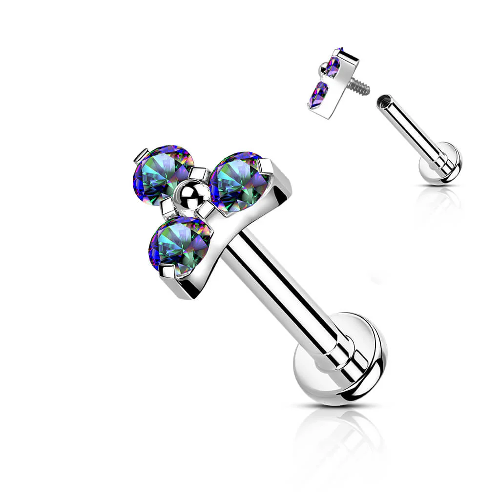 Tytan labret trójkąt z cyrkoniami srebrny gwint wewnętrzny - Image 9