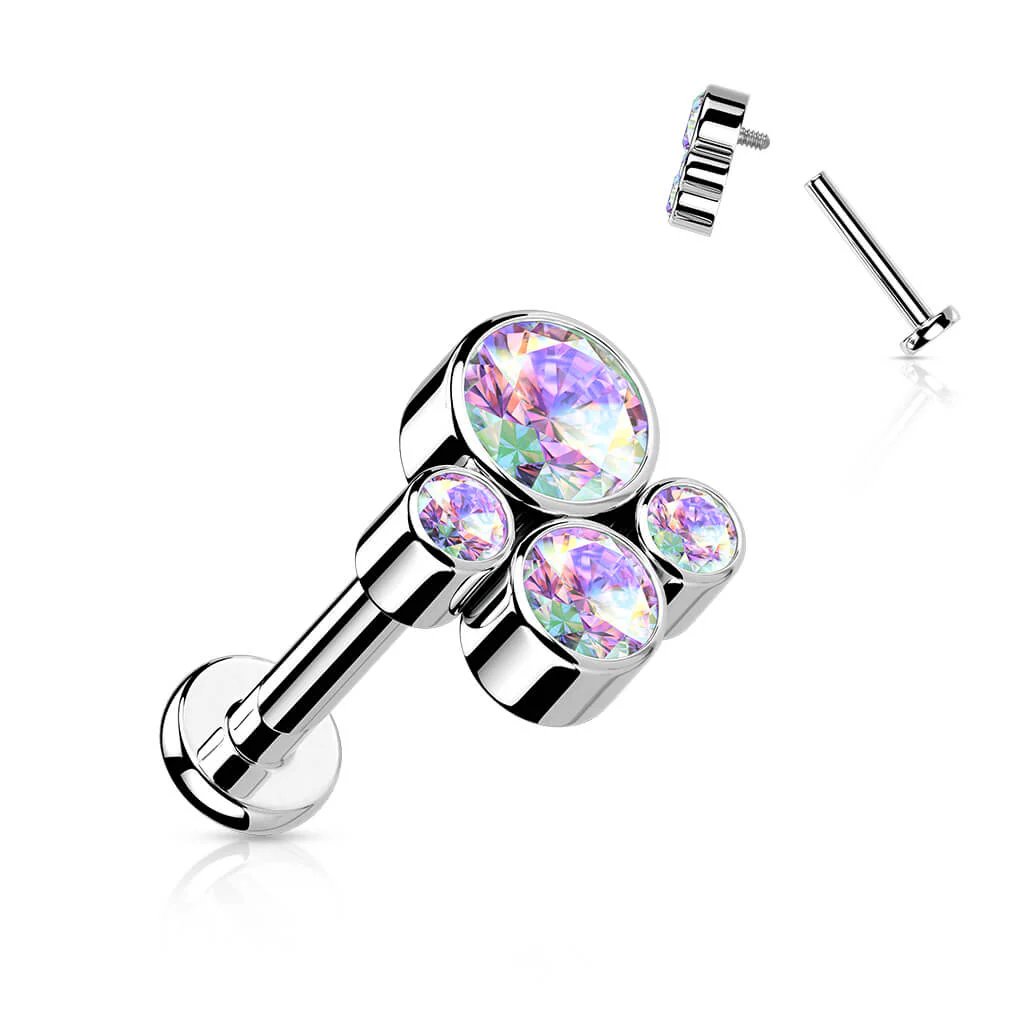 Tytan labret 4 cyrkonie srebrny gwint wewnętrzny - Image 5