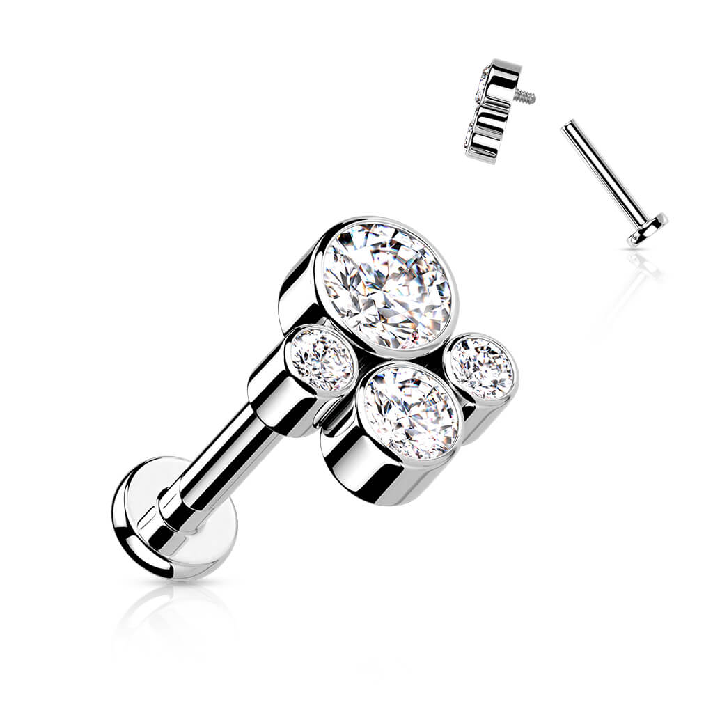 Tytan labret 4 cyrkonie srebrny gwint wewnętrzny - Image 6