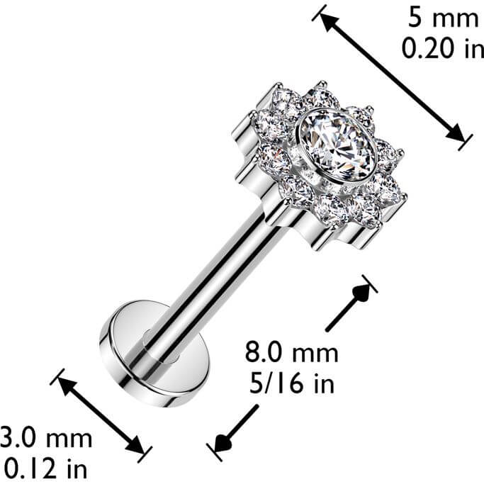 Tytan labret kwiatek cyrkonia gwint wewnętrzny - Image 2
