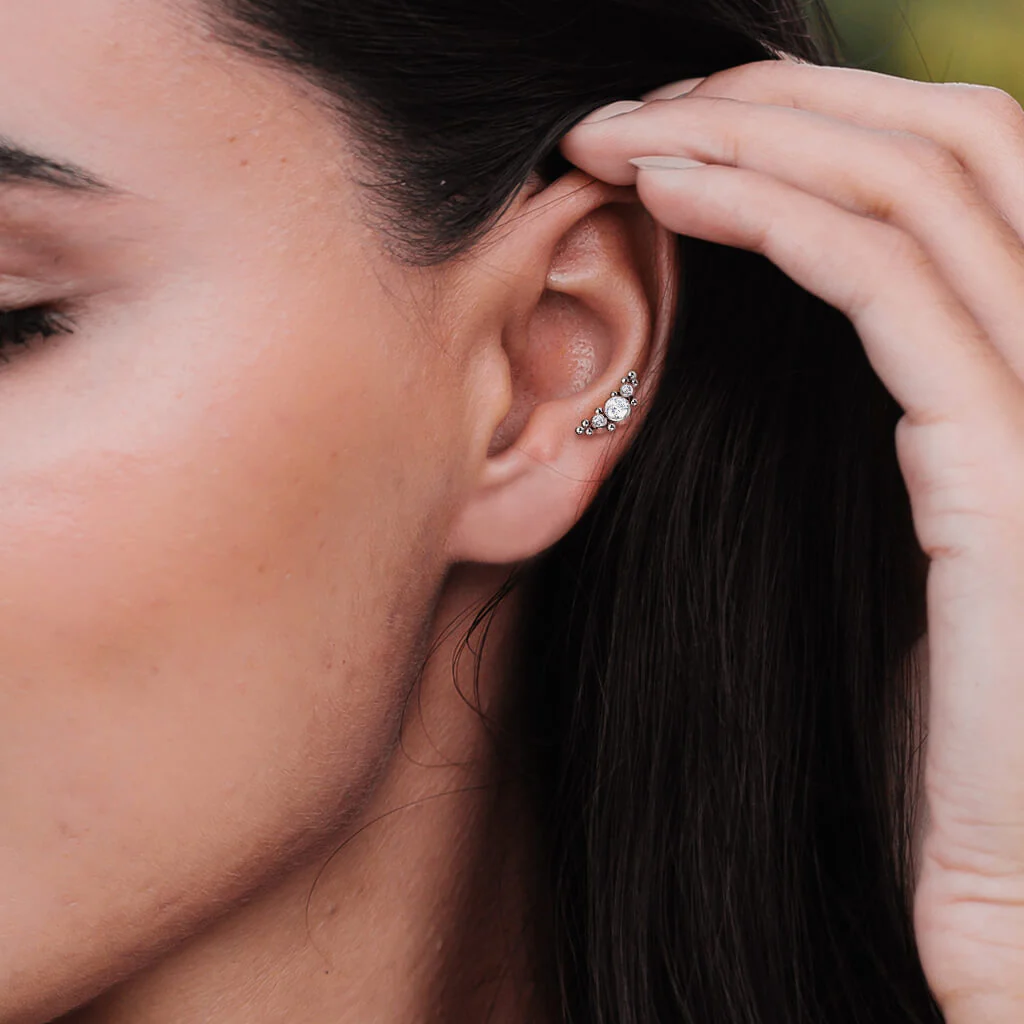Tytan labret 3 cyrkonie płaski srebrny gwint wewnętrzny - Image 3