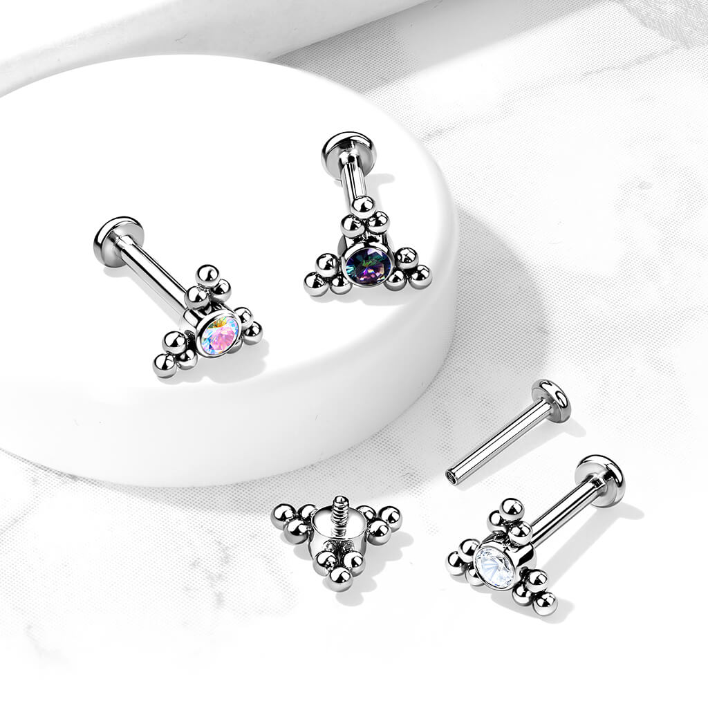 Tytan labret trójkąt cyrkonia srebrny gwint wewnętrzny - Image 5