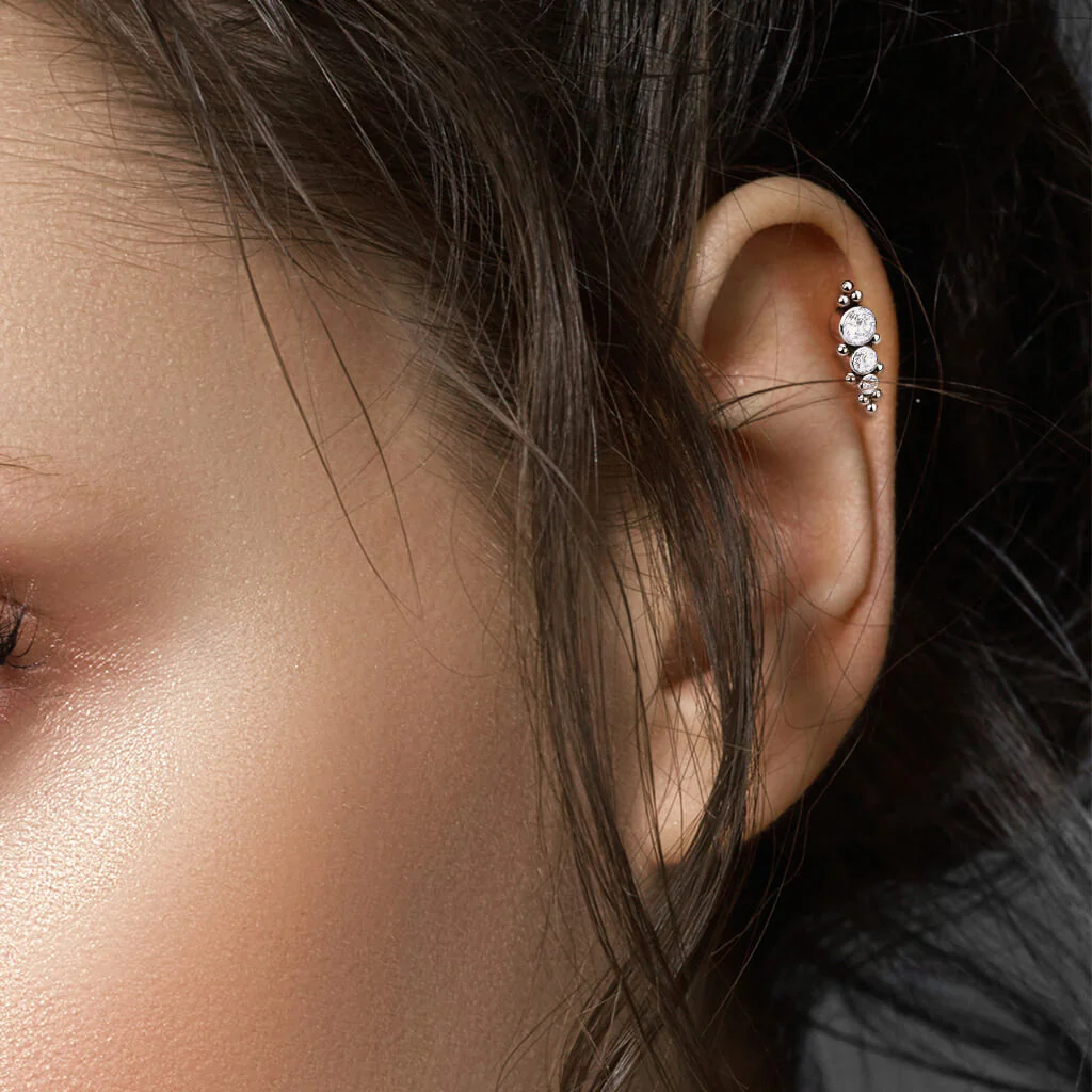 Tytan labret 3 cyrkonie srebrny gwint wewnętrzny - Image 3
