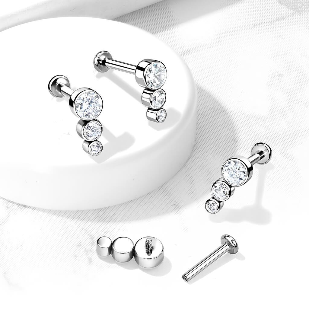 Tytan labret 3 cyrkonie srebrny gwint wewnętrzny - Image 4