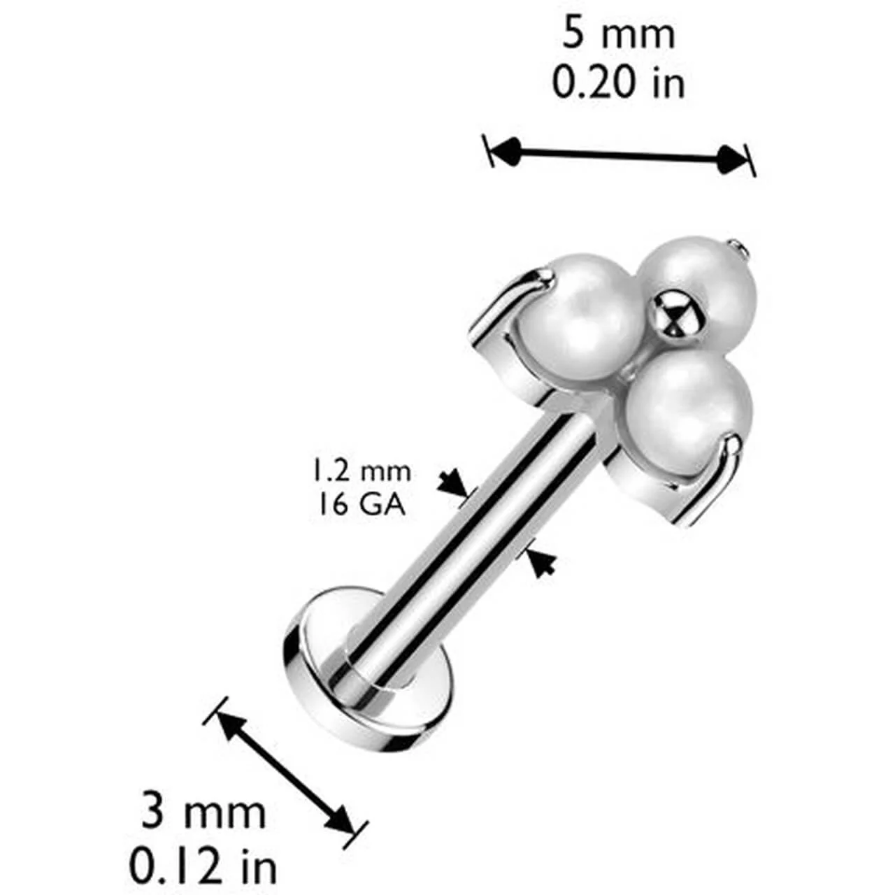 Tytan labret perła w łapkach trójkąt gwint wewnętrzny - Image 2