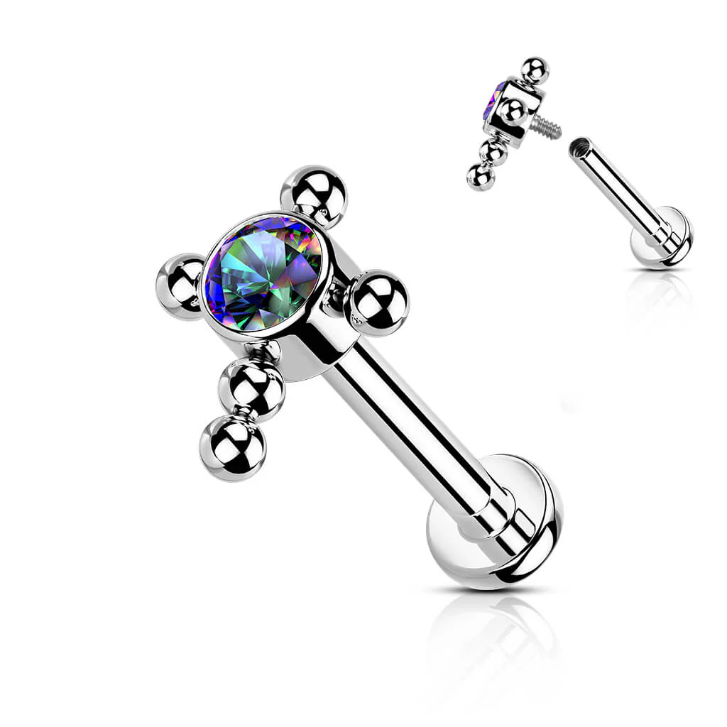 Tytan labret krzyż cyrkonia gwint wewnętrzny - Image 11