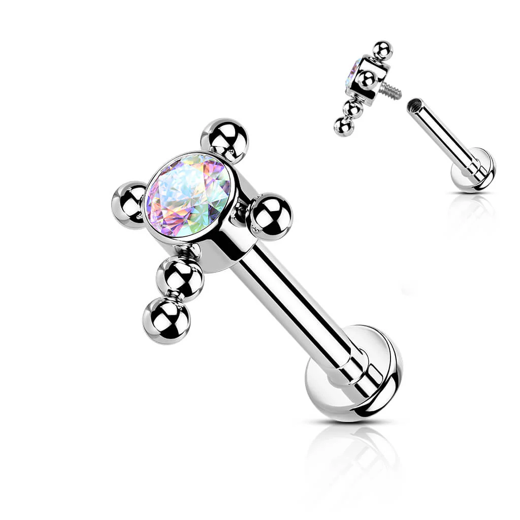 Tytan labret krzyż cyrkonia gwint wewnętrzny - Image 5