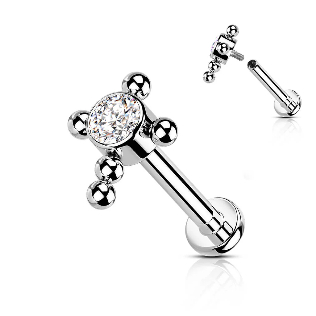 Tytan labret krzyż cyrkonia gwint wewnętrzny - Image 6
