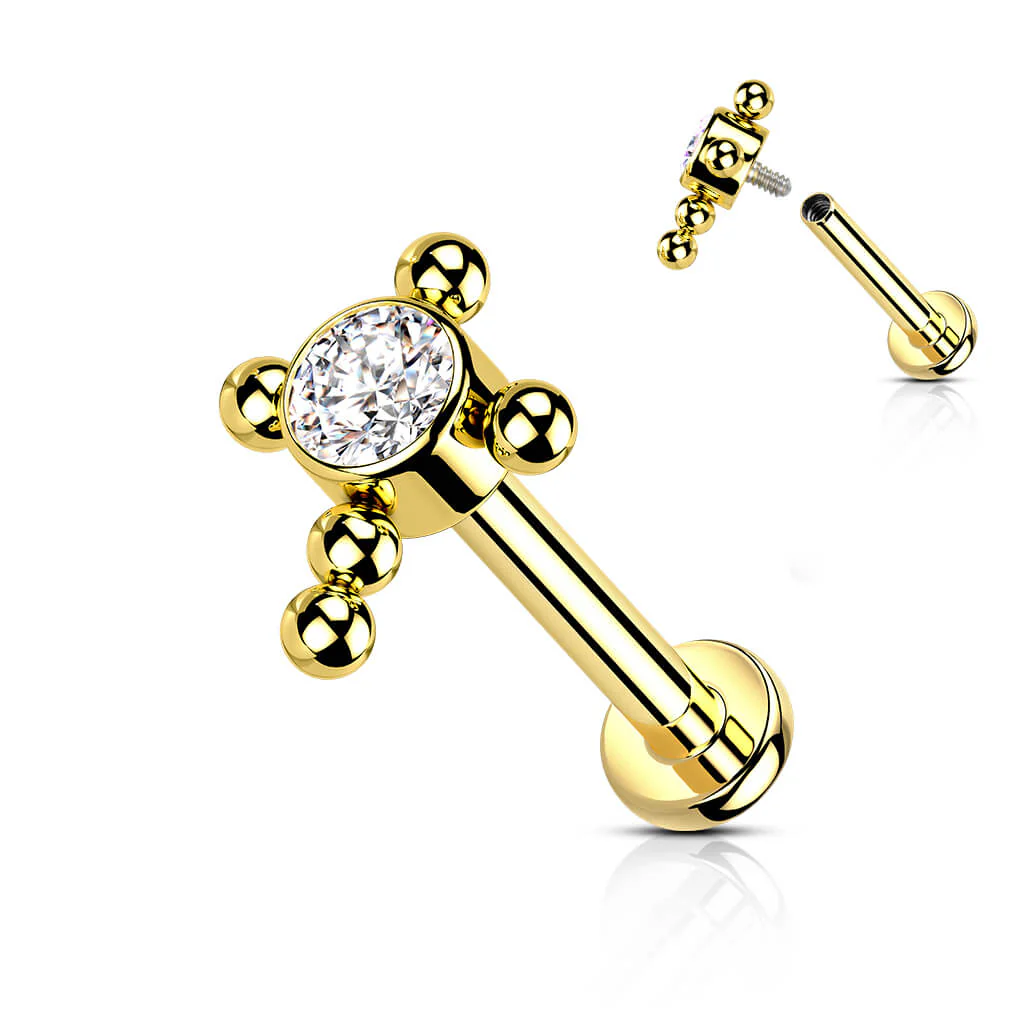 Tytan labret krzyż cyrkonia gwint wewnętrzny - Image 7