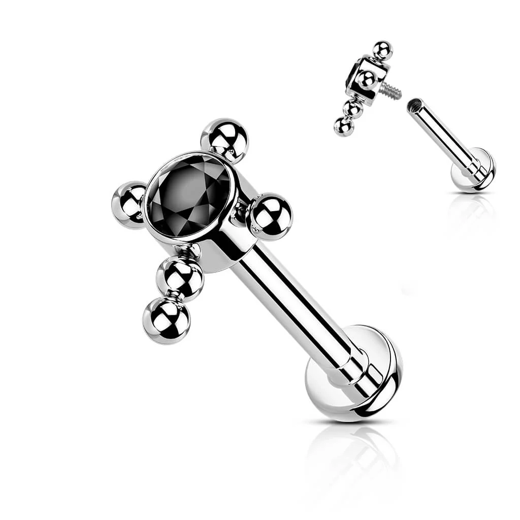 Tytan labret krzyż cyrkonia gwint wewnętrzny - Image 8