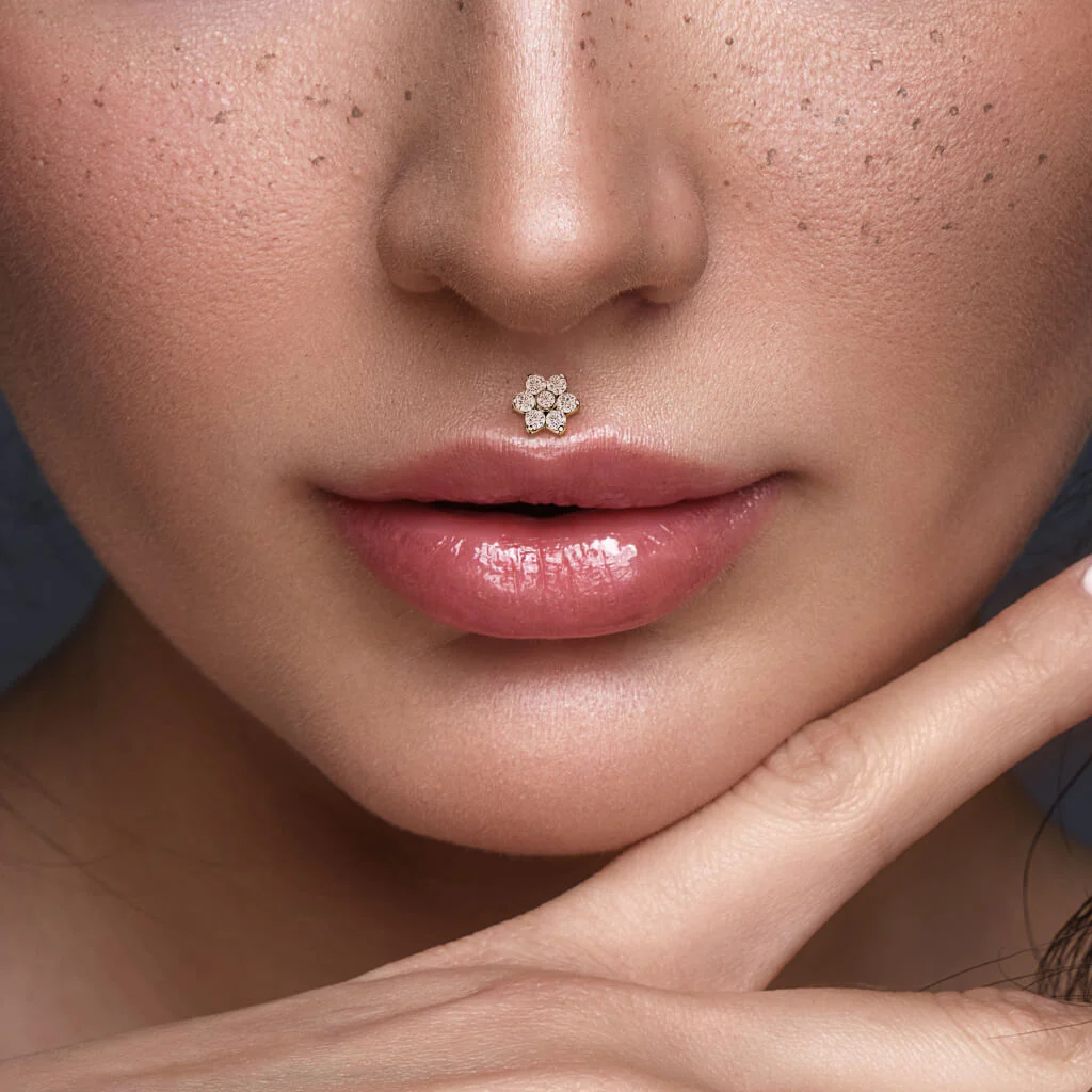 Tytan labret kwiatek z cyrkoniami gwint wewnętrzny - Image 4