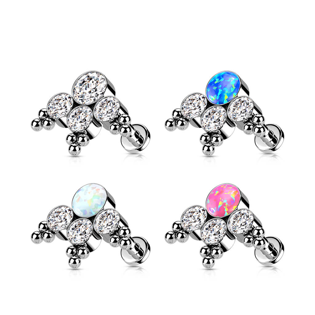 Tytan labret 4 cyrkonie opal srebrny gwint wewnętrzny - Image 3